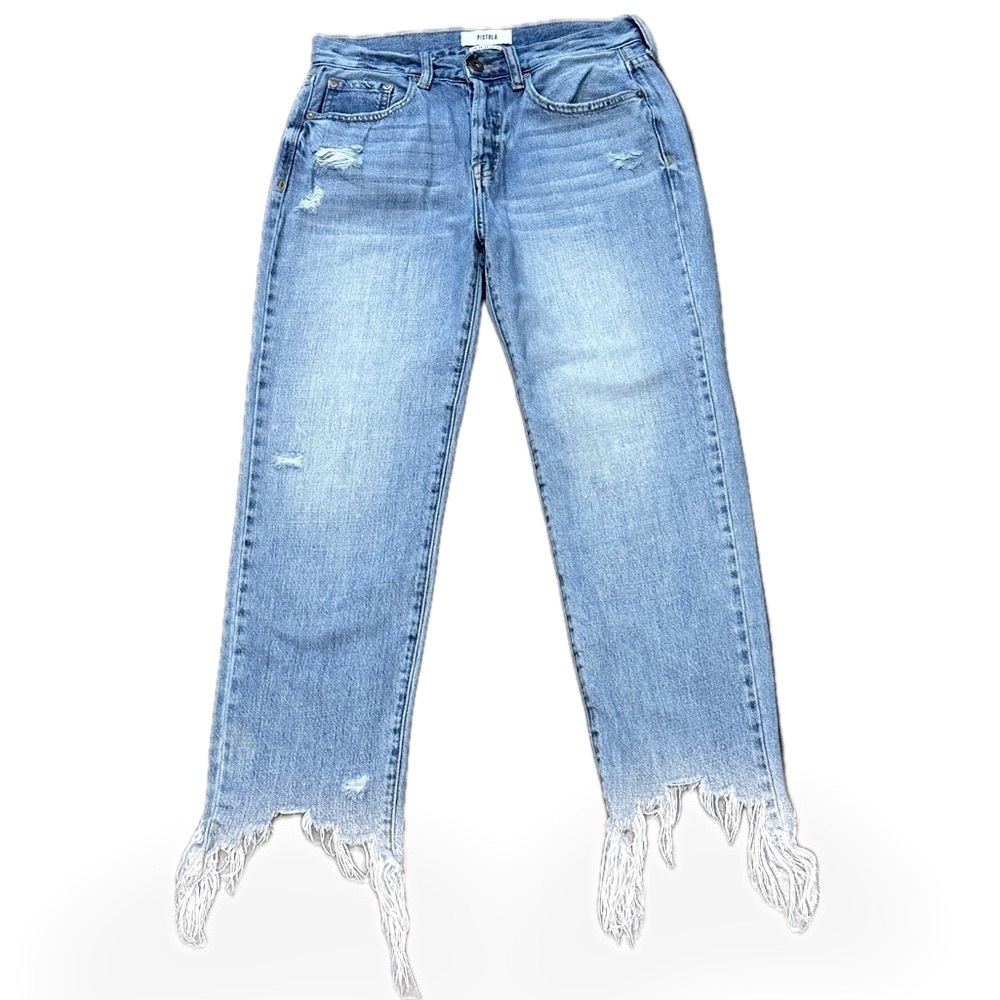 PISTOLA Cassie Crop High‎ Rise Straight Jeans Blue Distressed | Women's Sz 26